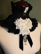 Load image into Gallery viewer, Dearly Departed Corsage - Navy Ribbon, White Roses, Queen Anne's Lace