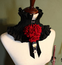 Load image into Gallery viewer, Dearly Departed Corsage - Black Ribbon, Red Roses, White Rose
