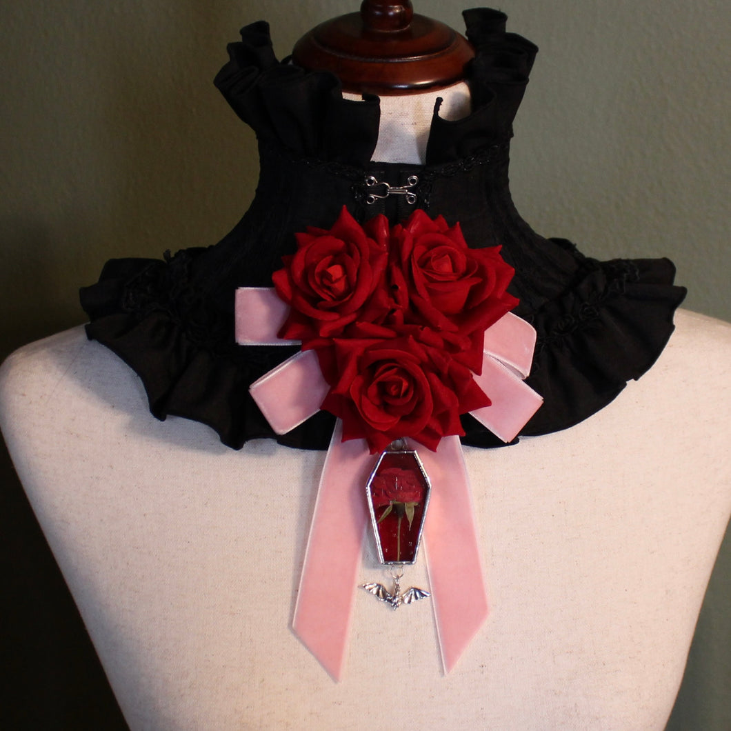 Dearly Departed Corsage - Pink Ribbon, Red Roses, Red Rose