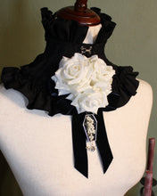 Load image into Gallery viewer, Dearly Departed Corsage - Navy Ribbon, White Roses, Riceflower
